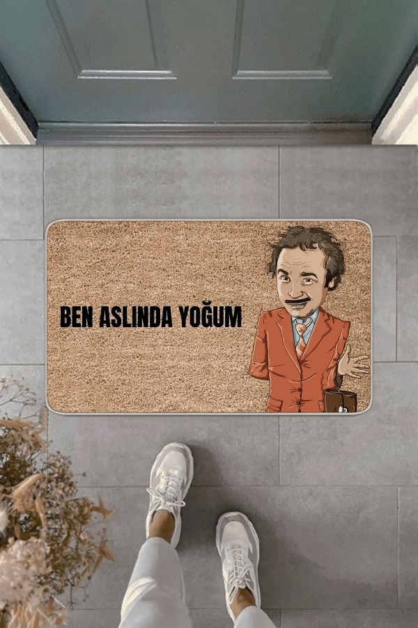 Bej Komik Ben Aslında Yoğum Kapı Önü Paspası KP40