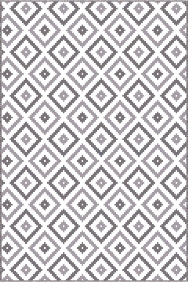 Koyu Gri Karo Kaymaz Taban Makinede Yıkanabilir Halı KR002