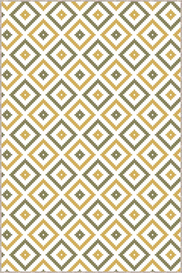 Sarı Karo Kaymaz Tabanlı Makinede Yıkanabilir Halı KR004