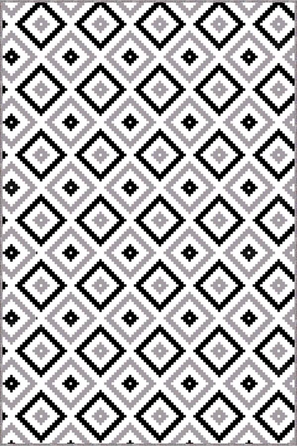 Füme Karo Kaymaz Taban Makinede Yıkanabilir Halı KR007