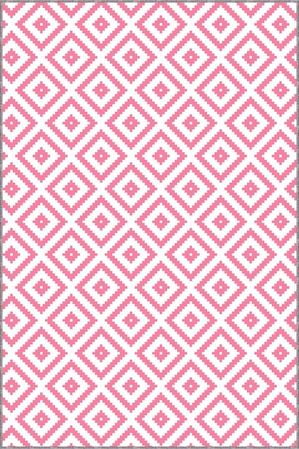 Pembe Karo Kaymaz Taban Makinede Yıkanabilir Halı KR008