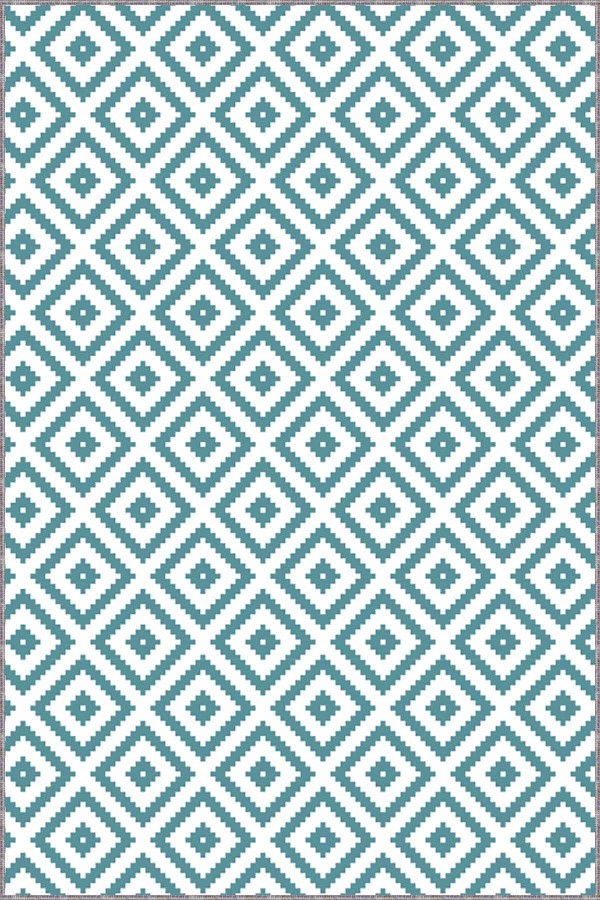 Su Yeşili Karo Kaymaz Taban Makinede Yıkanabilir Halı KR009