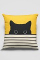 Sarı Kedi Desenli Çift Taraf Yastık Kırlent Kılıfı KRL064