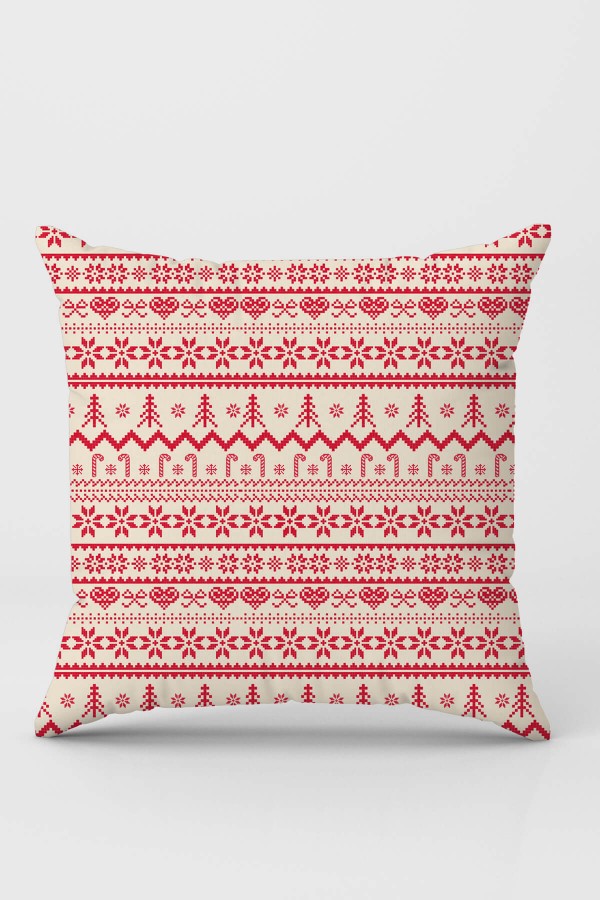 Kırmızı Yeni Yıl Temalı Çift Taraflı Yastık Kılıfı KRL1035
