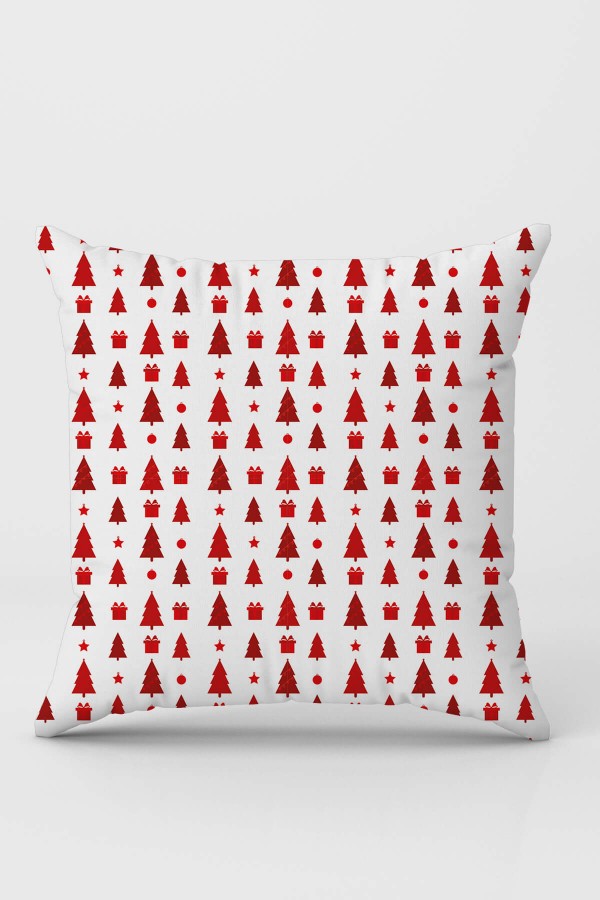 Kırmızı Yılbaşı Çift Taraflı Yastık Kırlent Kılıfı KRL1054