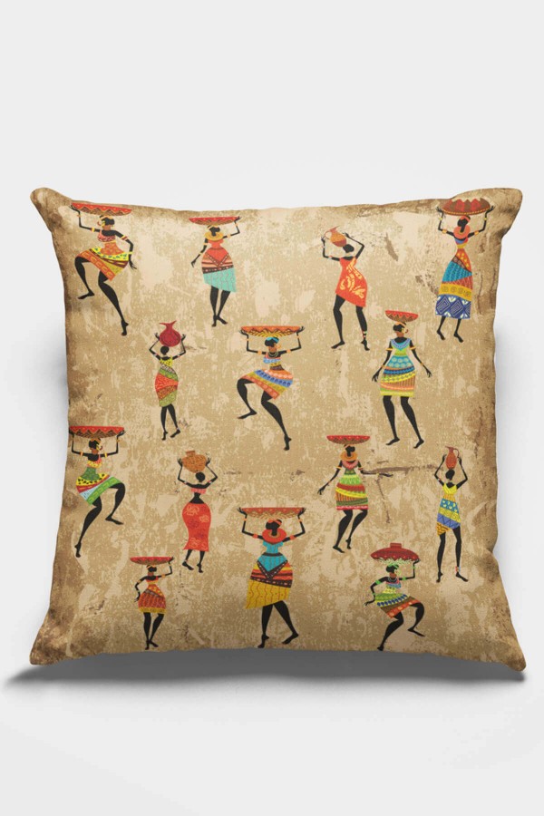 Bej Etnik Desenli Çift Taraflı Yastık Kırlent Kılıfı KRL106