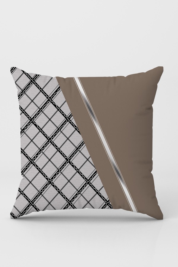 Bej Ekoseli Çift Taraflı Yastık Kırlent Kılıfı KRL1087