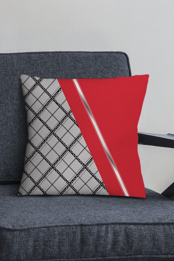 Kırmızı Ekoseli Çift Taraflı Yastık Kırlent Kılıfı KRL1088