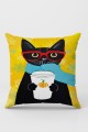 Sarı Kedi Desenli Çift Taraf Yastık Kırlent Kılıfı KRL1115