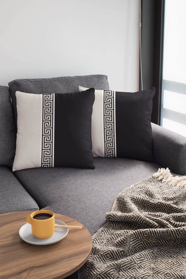 Siyah Avangarde Çift Taraflı Yastık Kırlent Kılıfı KRL146