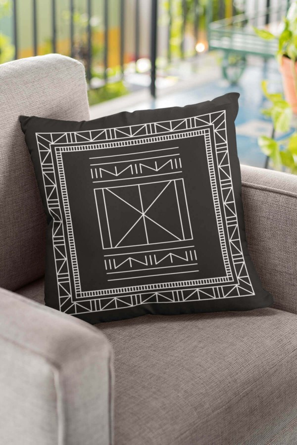 Sİyah Etnik Desen Çift Taraflı Yastık Kırlent Kılıfı KRL431