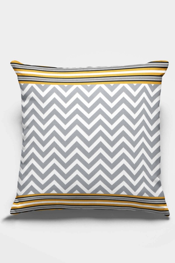 Gri Zigzag Desenli Çift Taraflı Yastık Kırlent Kılıfı KRL434