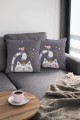 Gri Kedi Desenli Çift Taraflı Yastık Kırlent Kılıfı KRL440