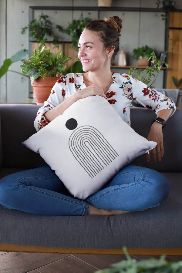 Beyaz Modern Çift Taraflı Yastık Kırlent Kılıfı KRL458