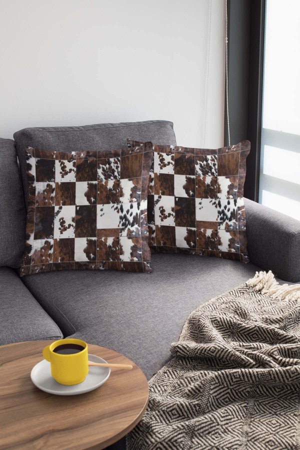 Kahverengi Deri Görünümlü Çift Taraflı Kırlent Kılıfı KRL461