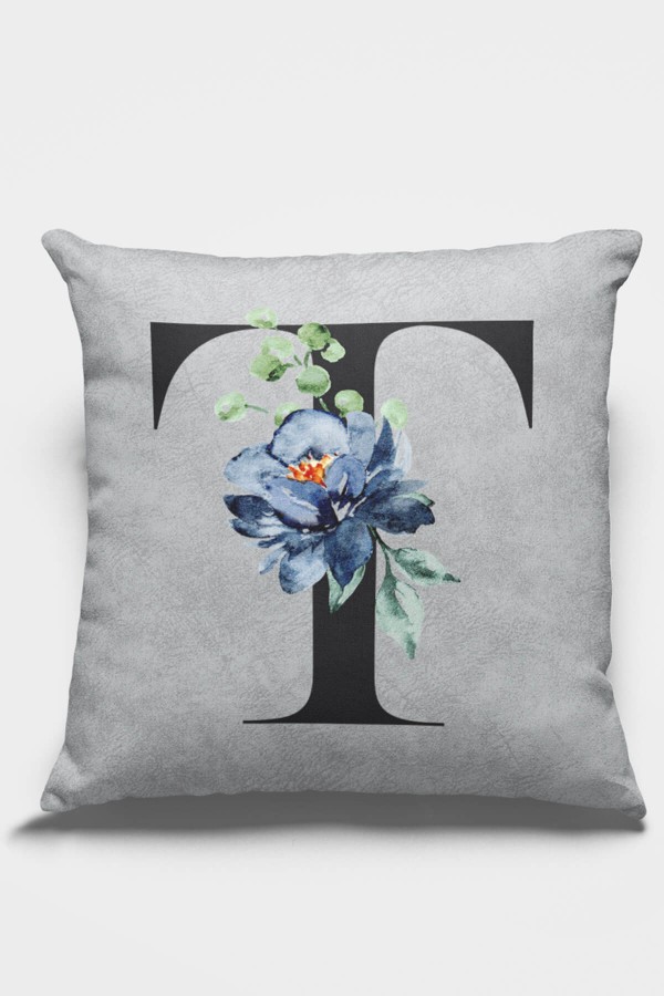 Çift Taraflı Gri T Harfli Yastık Kırlent Kılıfı KRL584