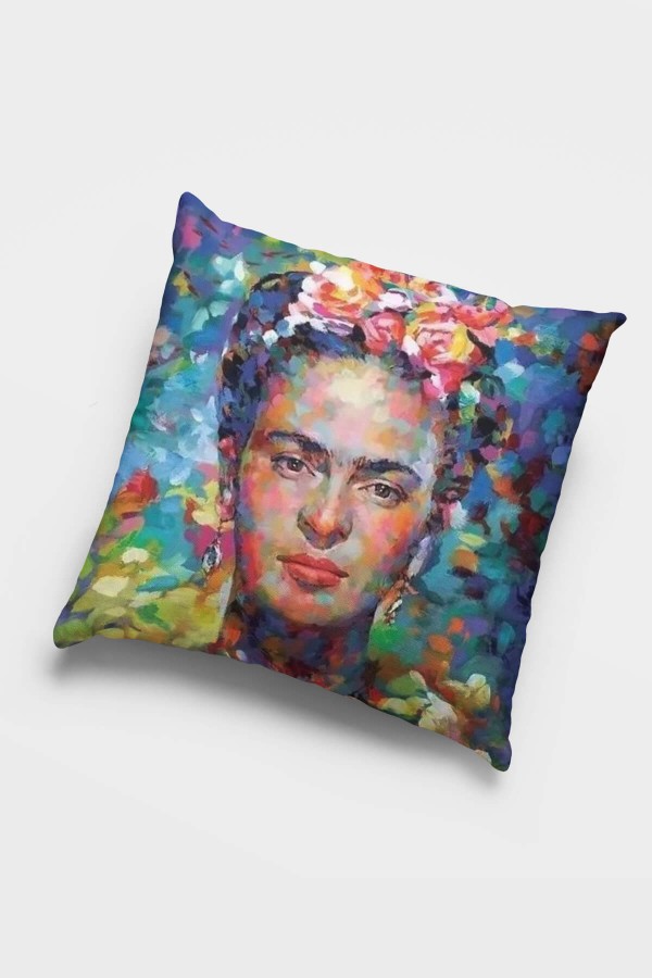 Çok Renkli Frida Kahlo Çift Taraflı Kırlent Kılıfı KRL962