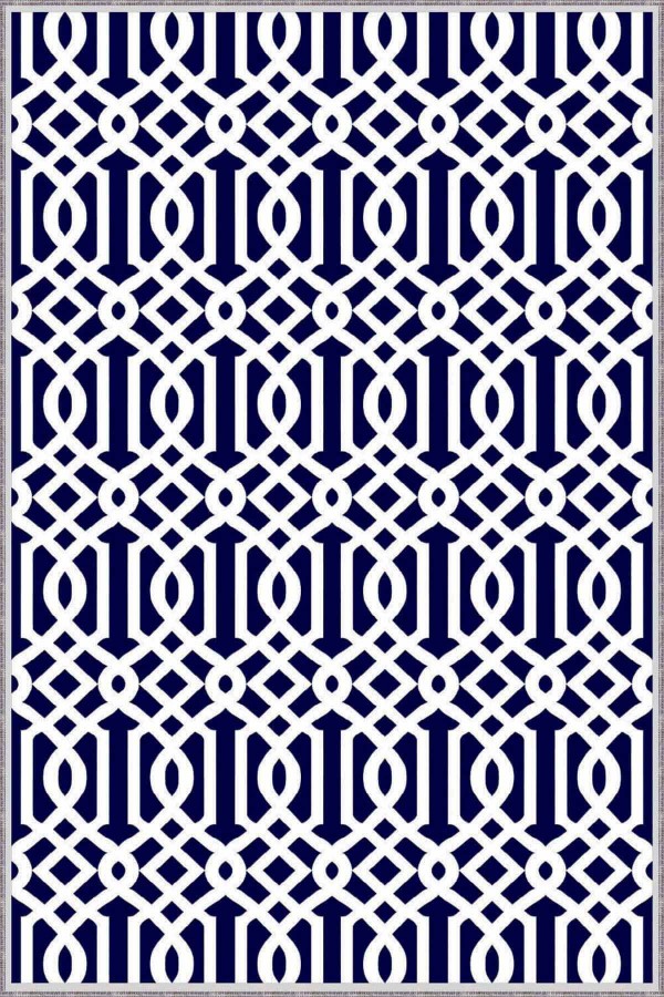 Lacivert Spor Kaymaz Tabanlı Makinede Yıkanabilir Halı LB003