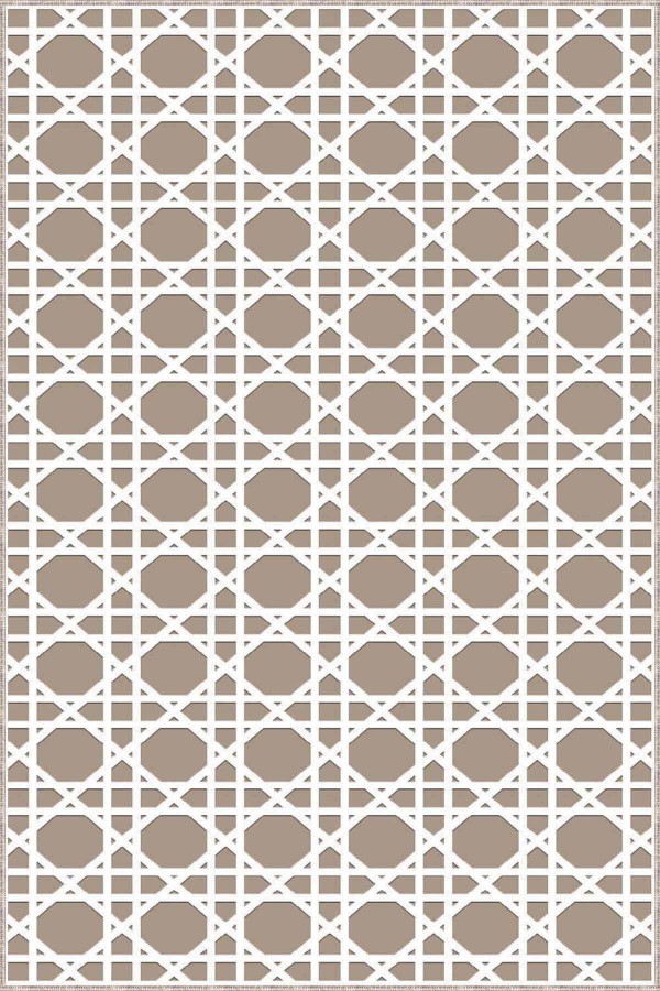 Bej Petek Kaymaz Tabanlı Makinede Yıkanabilir Halı LB004