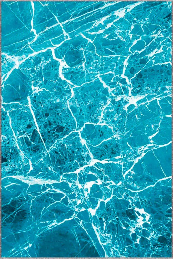 Turkuaz Mermer Görünümlü Kaymaz Tabanlı Dekoratif Halı MER02
