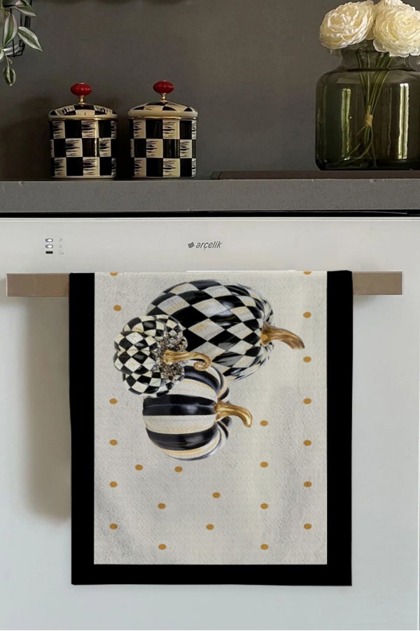 Krem Bal Kabağı Desenli Fırın Mutfak Havlusu 30x50cm