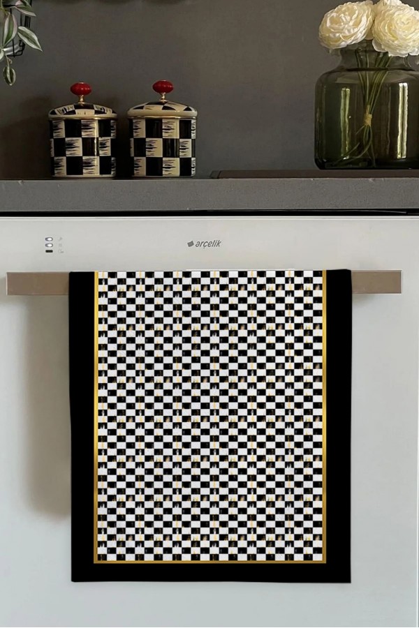 Siyah Dama Desenli Fırın Mutfak Havlusu 30x50cm