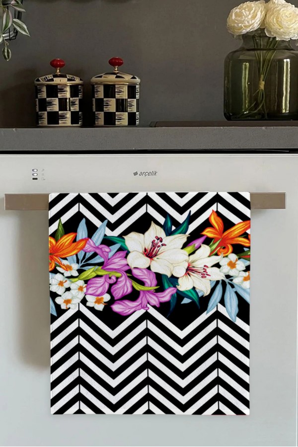 Lila Çiçekli Fırın Mutfak Havlusu 30x50cm