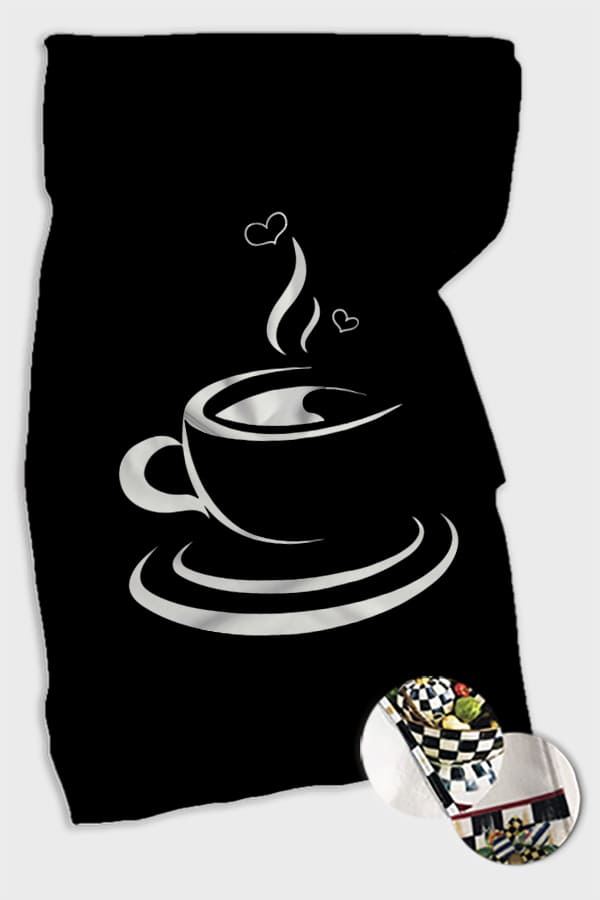 Siyah Fincan Desenli Fırın Mutfak Havlusu 30x50cm