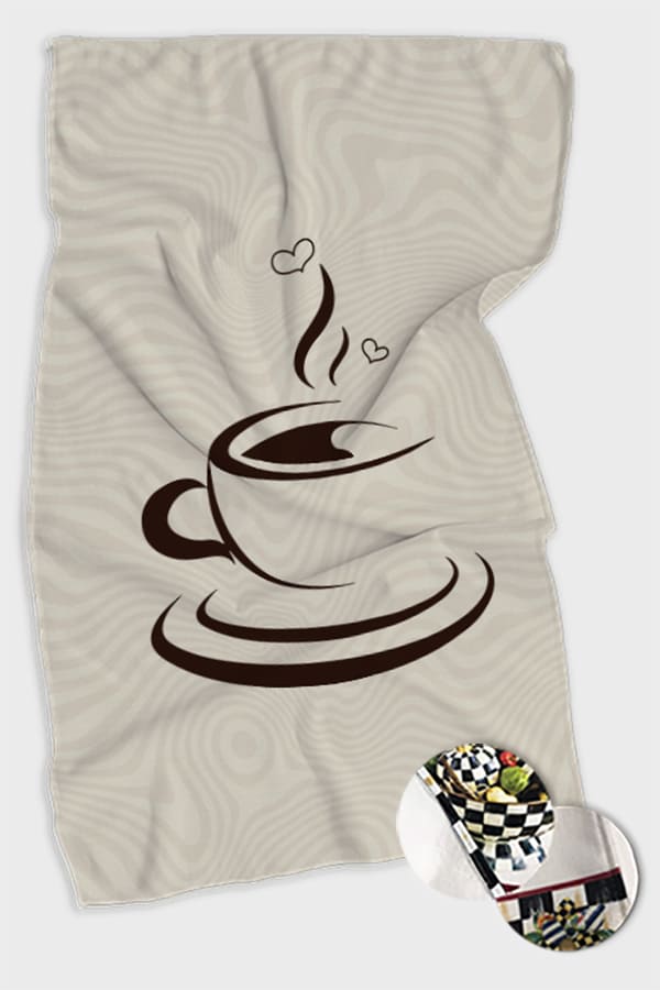 Bej Fincan Desenli Fırın Mutfak Havlusu 30x50cm