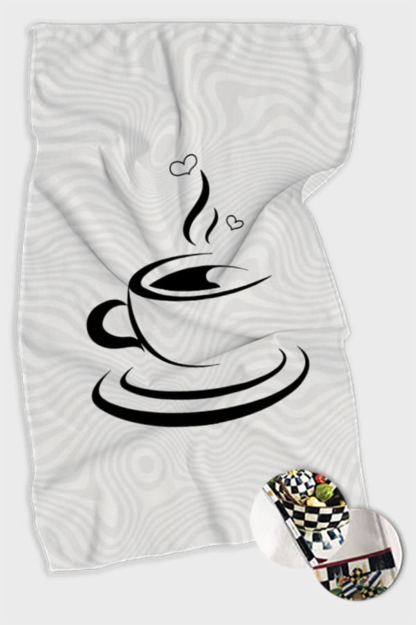 Beyaz Fincan Desenli Fırın Mutfak Havlusu 30x50cm