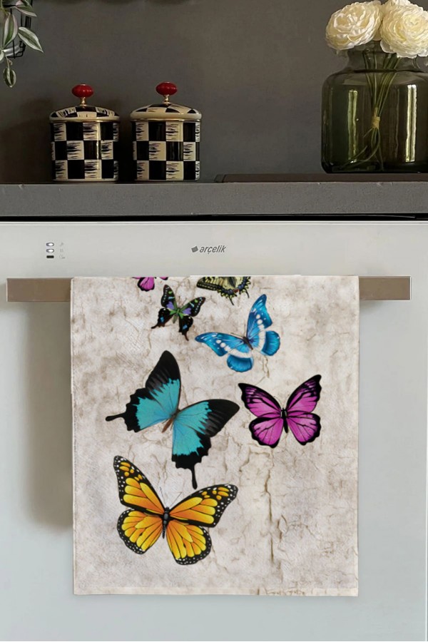 Renkli Kelebek Desenlili Fırın Mutfak Havlusu 30x50cm