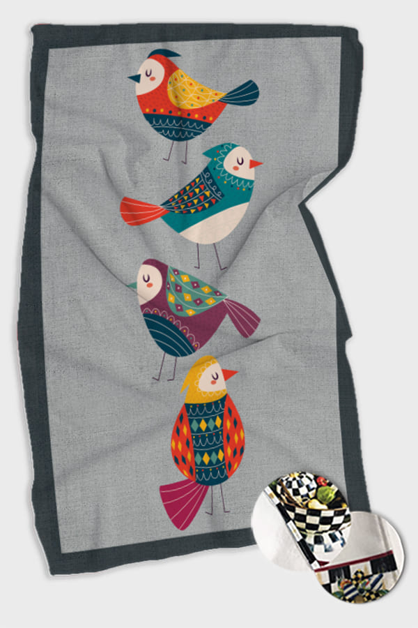 Gri Papağan Desenli Fırın Mutfak Havlusu 30x50cm