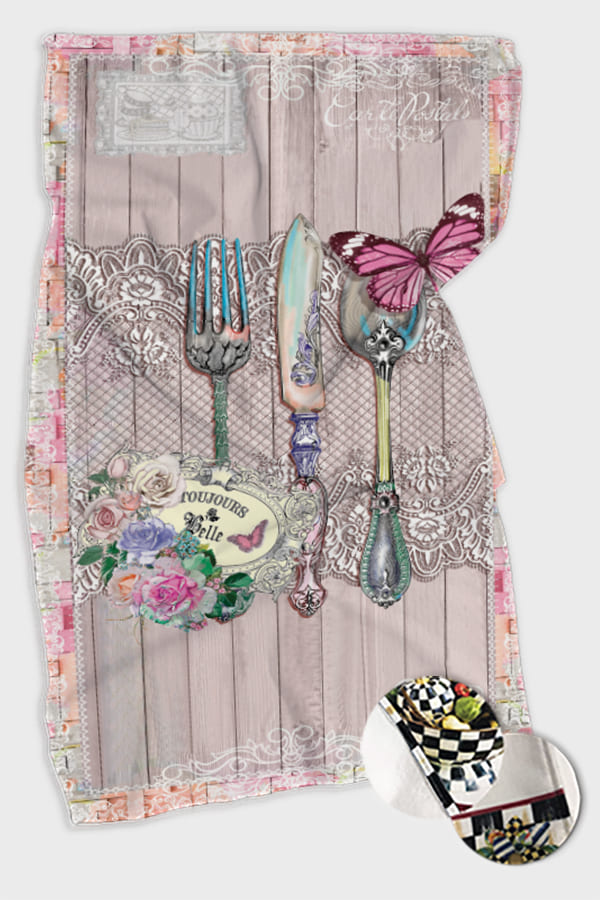 Pembe Kelebek Desenlili Fırın Mutfak Havlusu 30x50cm