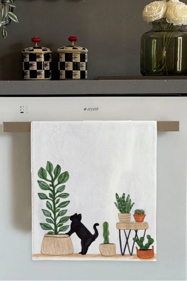 Beyaz Kedili Fırın Mutfak Havlusu 30x50cm