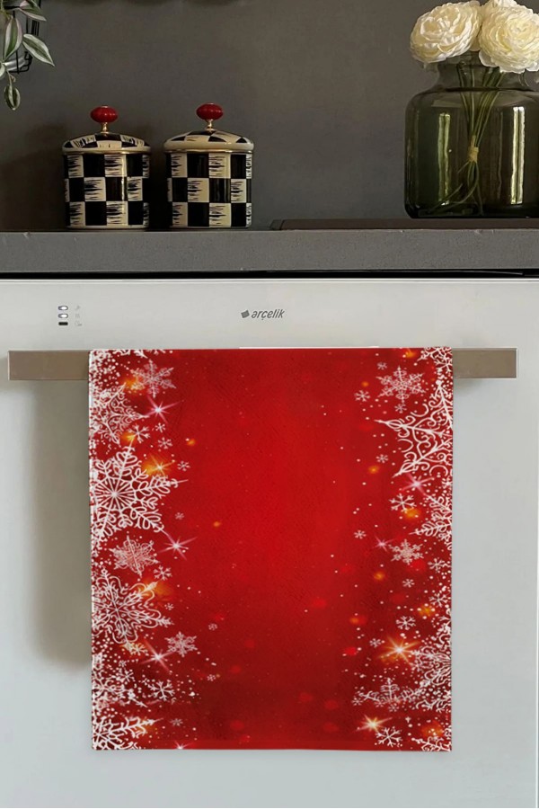 Kırmızı Yeni Yıl Temalı Yılbaşı Fırın Mutfak Havlusu 30x50cm