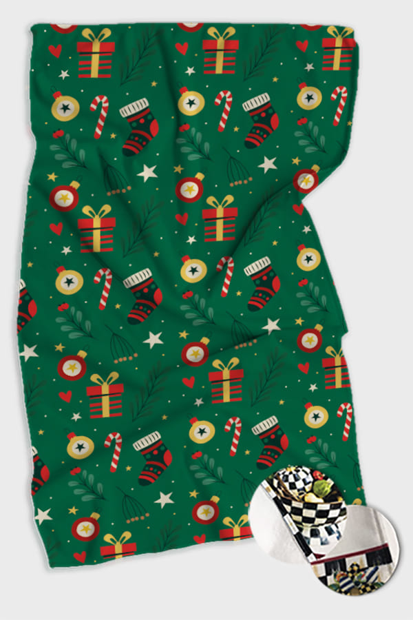 Yeşil Yeni Yıl Temalı Yılbaşı Fırın Mutfak Havlusu 30x50cm