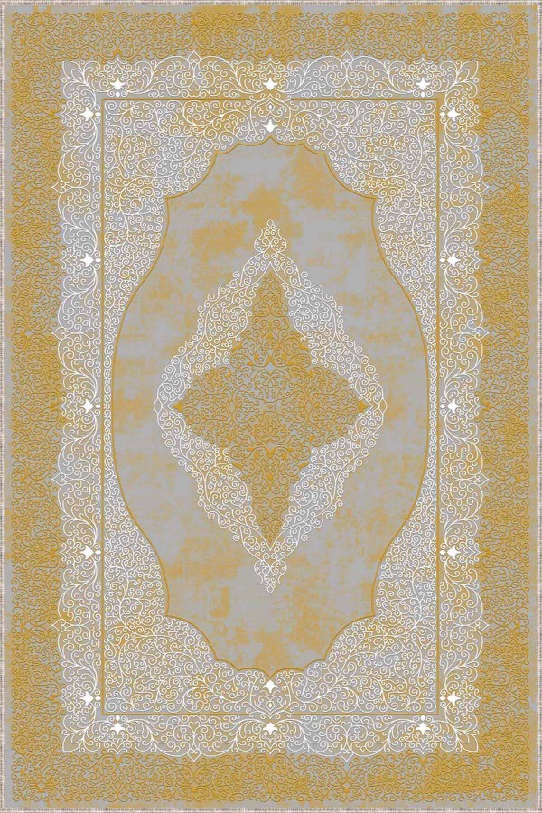 Sarı Klasik Göbekli Kaymaz Tabanlı Dekoratif Halı MK27