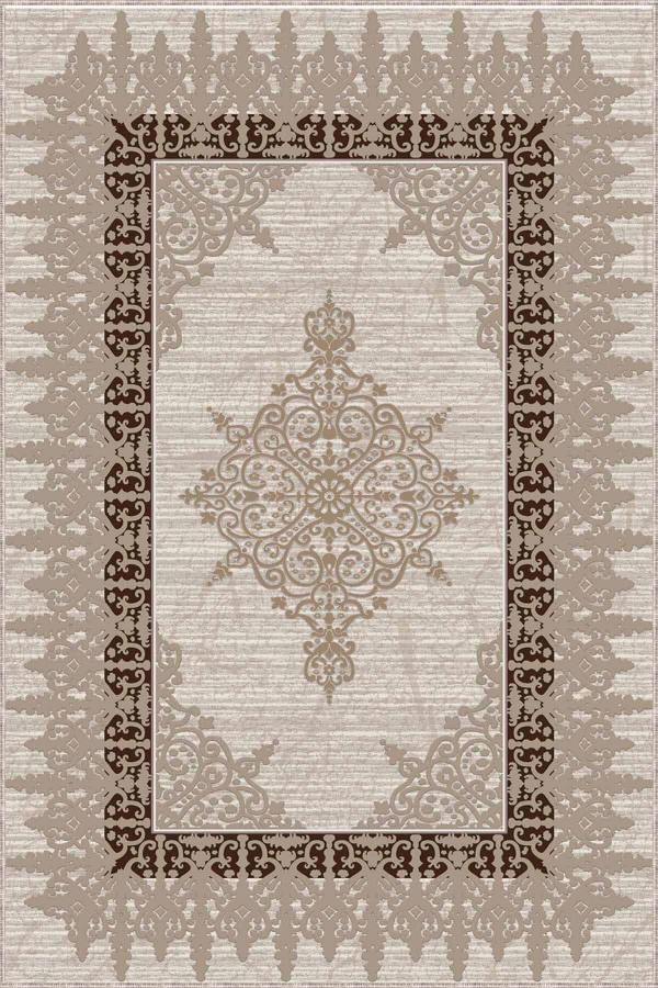 Bej Klasik Göbekli Kaymaz Tabanlı Dekoratif Halı MK32