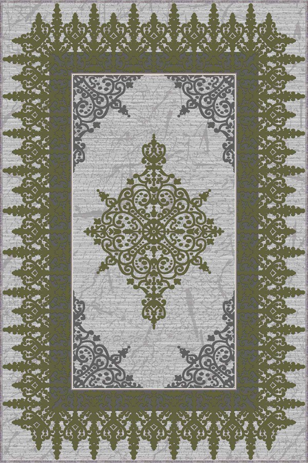 Yeşil Klasik Göbekli Kaymaz Tabanlı Dekoratif Halı MK35