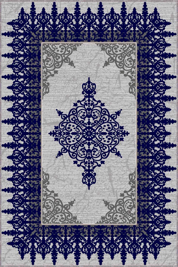 Lacivert Klasik Göbekli Kaymaz Tabanlı Dekoratif Halı MK36