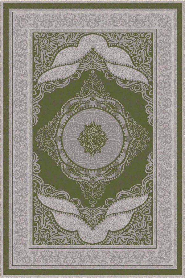 Yeşil Klasik Göbekli Kaymaz Tabanlı Dekoratif Halı MK51