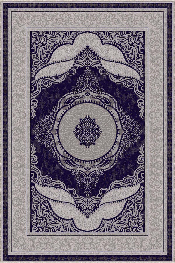 Lacivert Klasik Göbekli Kaymaz Tabanlı Dekoratif Halı MK52