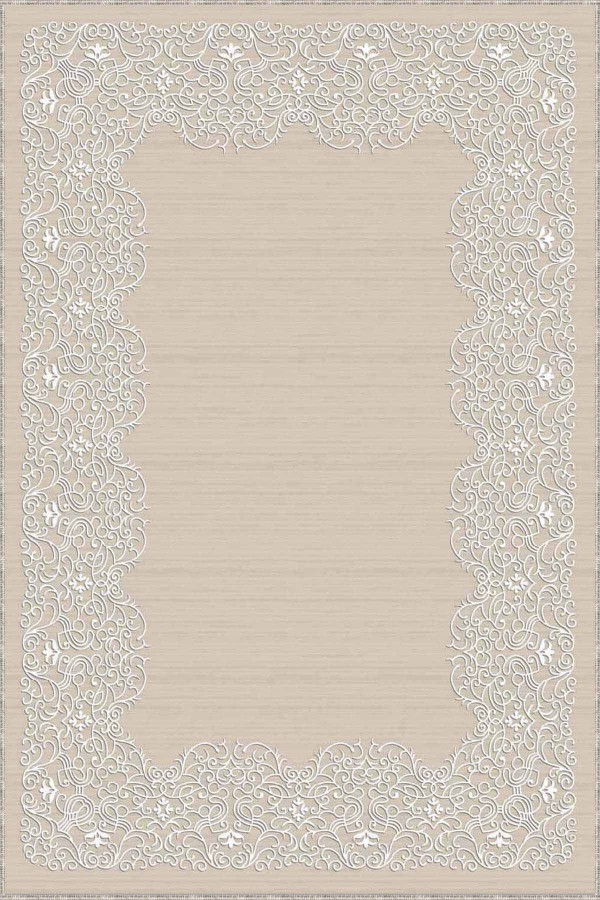 Bej Çerçeveli Kaymaz Tabanlı Makinede Yıkanabilir Halı MK55