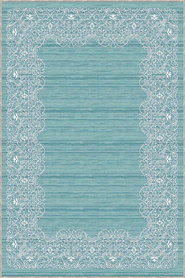 Turkuaz Çerçeveli Kaymaz Tabanlı Dekoratif Halı MK56