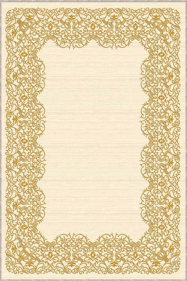 Krem Gold Çerçeveli Kaymaz Tabanlı Dekoratif Halı MK57