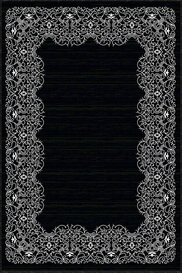 Siyah Çerçeveli Kaymaz Taban Makinede Yıkanabilir Halı MK58