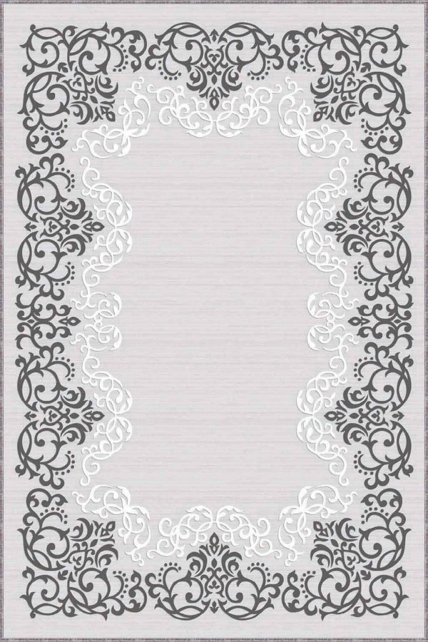 Gri Çerçeveli Kaymaz Tabanlı Makinede Yıkanabilir Halı MK59