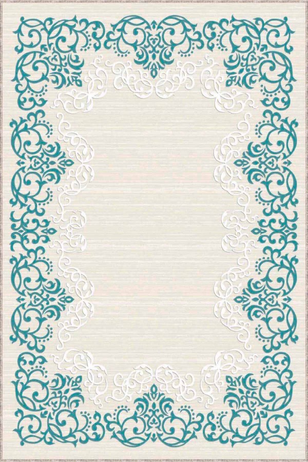 Turkuaz Çerçeveli Kaymaz Tabanlı Dekoratif Halı MK61