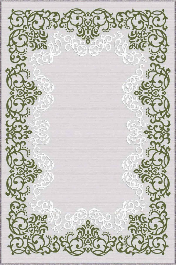 Yeşil Çerçeveli Kaymaz Taban Makinede Yıkanabilir Halı MK64