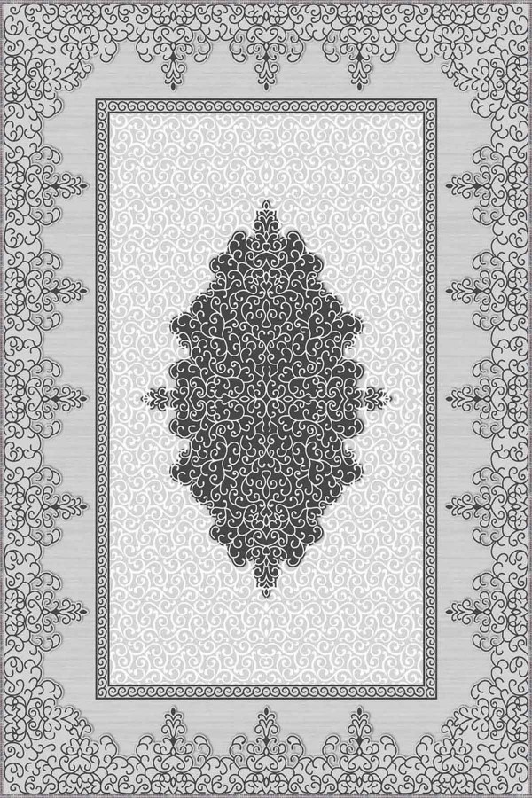 Gri Klasik Göbekli Kaymaz Tabanlı Dekoratif Halı MK66